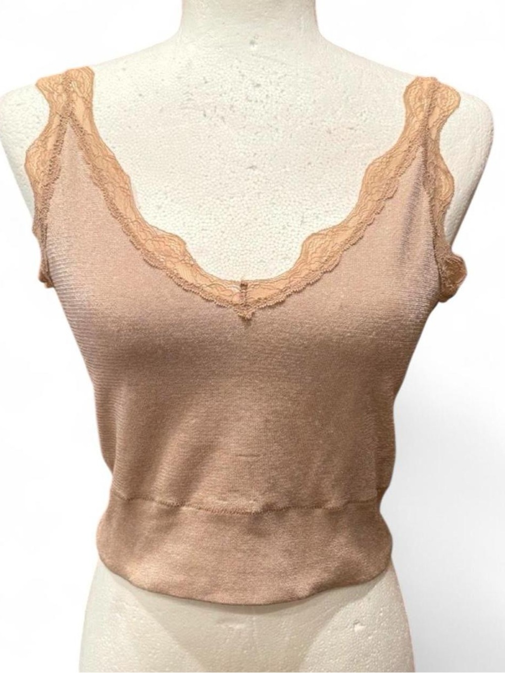Lace Trim Knit Stretchy Tank Top in Nudeby Willow & Root. Size L.